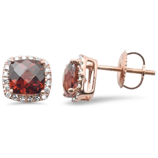 Muse Jewelry 2.50ct G SI 14K Rose Gold Cushion Shaped Garnet Gemstone & Diamond Earrings