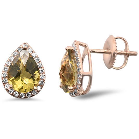 Muse Jewelry 2.08ct G SI 14K Rose Gold Pear Shaped Olive Gemstone & Diamond Earrings