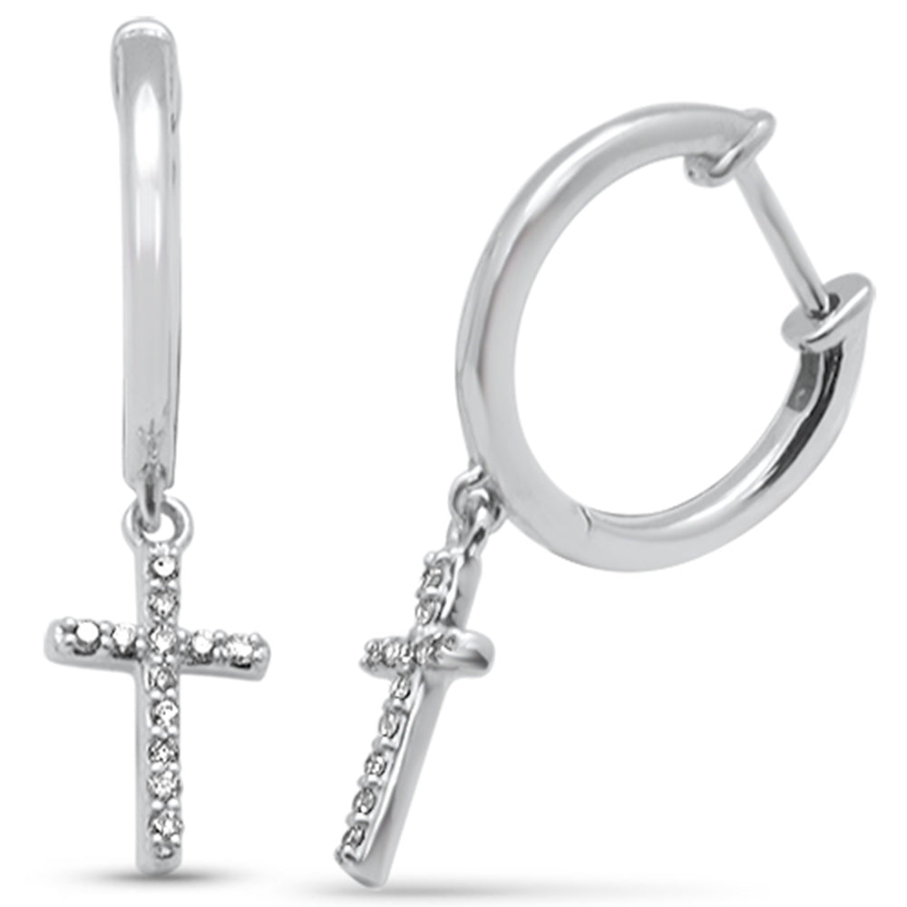 Muse Jewelry .11ct G SI 14K White Gold Diamond Cross Dangling Earrings