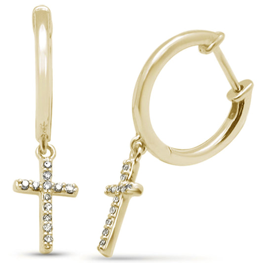 Muse Jewelry .12ct G SI 14K Yellow Gold Diamond Cross Dangling Earrings