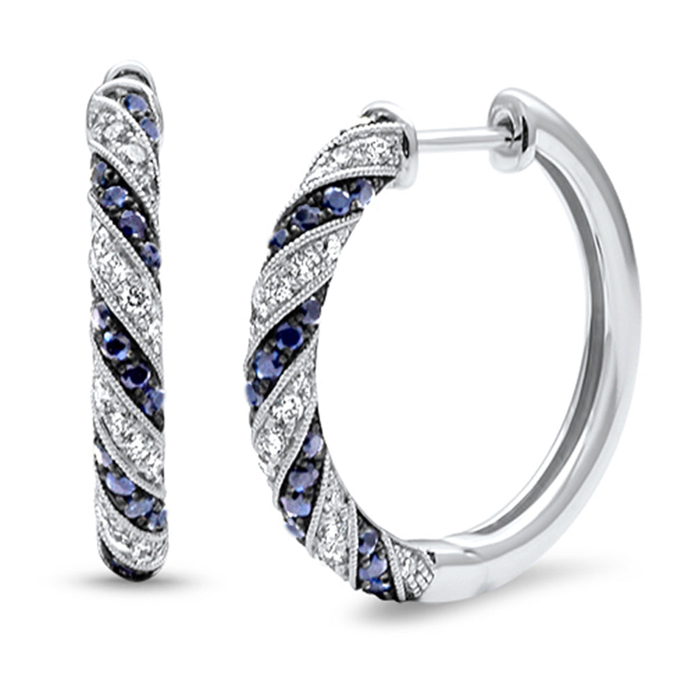 Muse Jewelry 1.19ct G SI 14K White Gold Diamond & Blue Sapphire Gemstone Post & Click Hoop Earrings