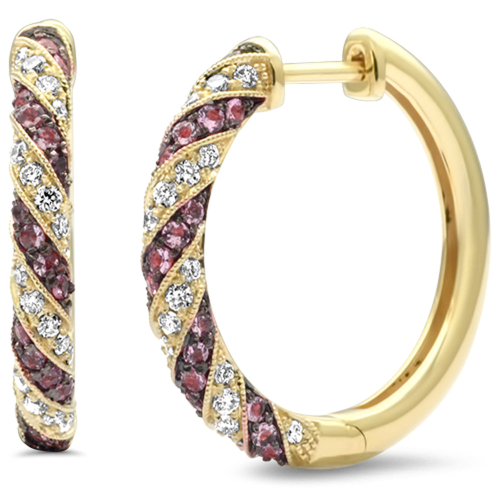 Muse Jewelry 1.02ct G SI 14K Yellow Gold Diamond & Pink Tourmaline Gemstone Hoop Earrings