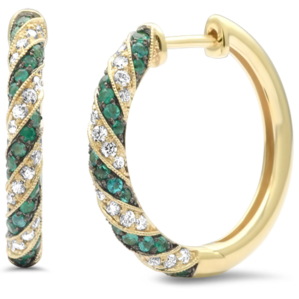 Muse Jewelry 1.03ct G SI 14K Yellow Gold Diamond & Emerald Gemstone Hoop Earrings