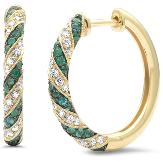 Muse Jewelry 1.03ct G SI 14K Yellow Gold Diamond & Emerald Gemstone Hoop Earrings