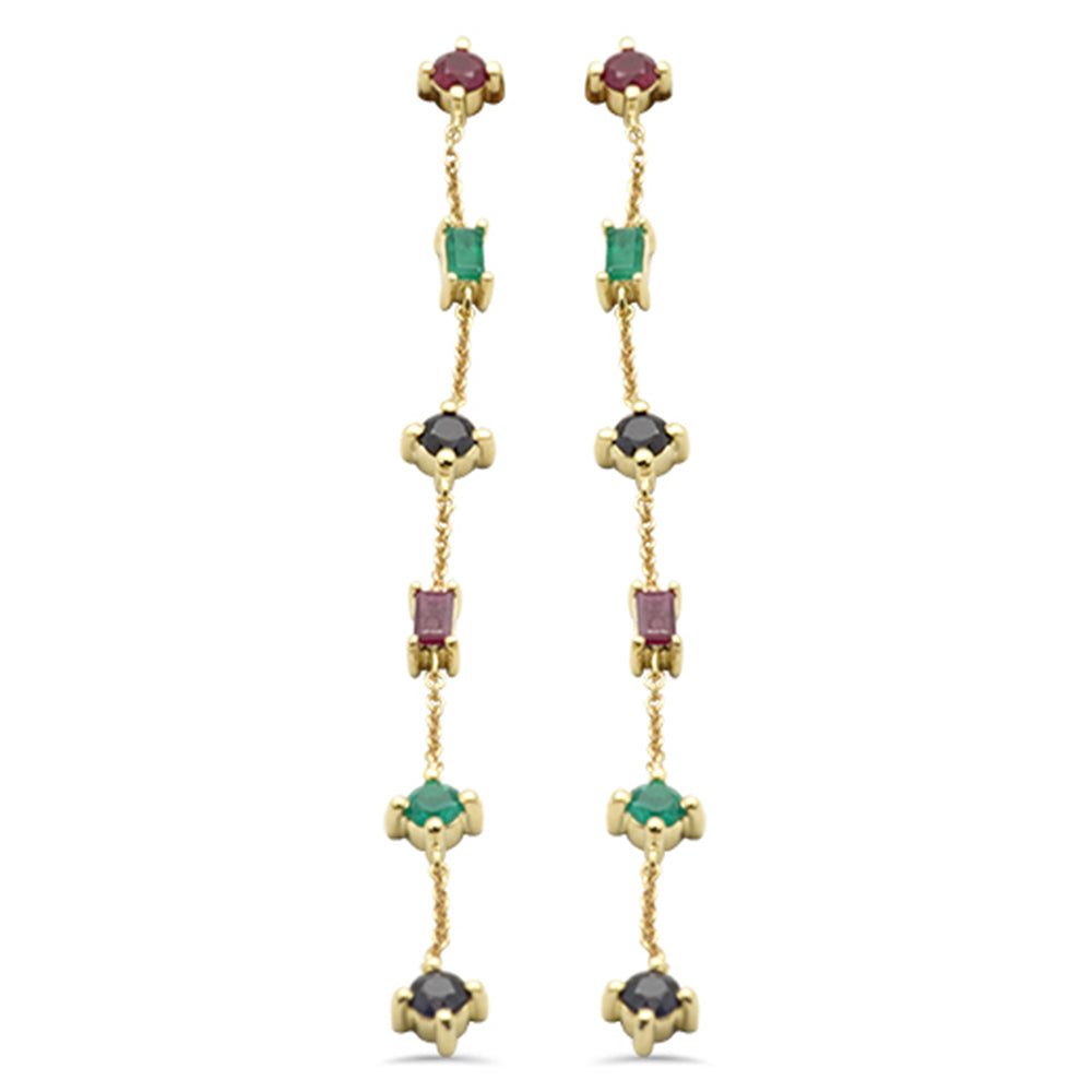 Muse Jewelry 1.40ct G SI 14K Yellow Gold Multi Color Gemstones Drop Screw Back Earrings