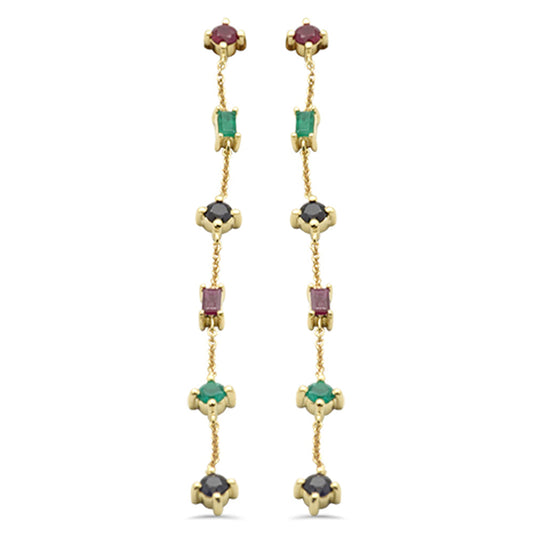 Muse Jewelry 1.40ct G SI 14K Yellow Gold Multi Color Gemstones Drop Screw Back Earrings