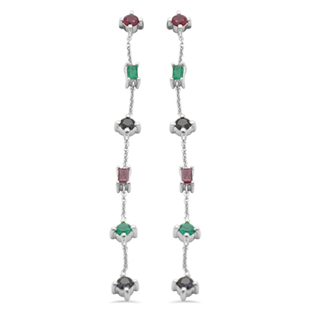 Muse Jewelry 1.48ct G SI 14K White Gold Multi Color Gemstones Drop Screw Back Earrings