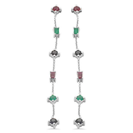 Muse Jewelry 1.48ct G SI 14K White Gold Multi Color Gemstones Drop Screw Back Earrings