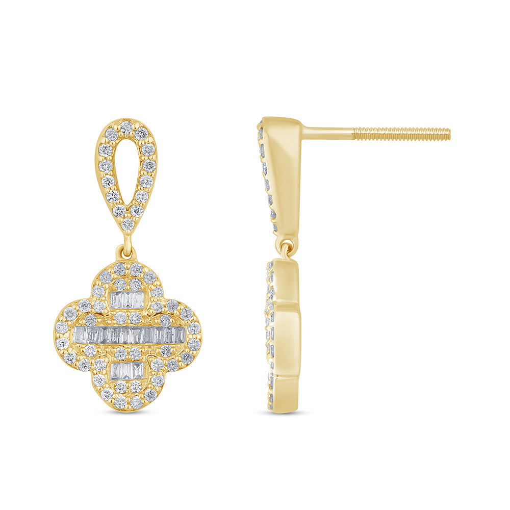 Muse Jewelry .69ct G SI 14K Yellow Gold Diamond Round & Baguette Clover Drop Earrings