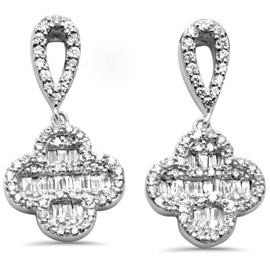 Muse Jewelry .70ct G SI 14K White Gold Diamond Round & Baguette Clover Drop Earrings