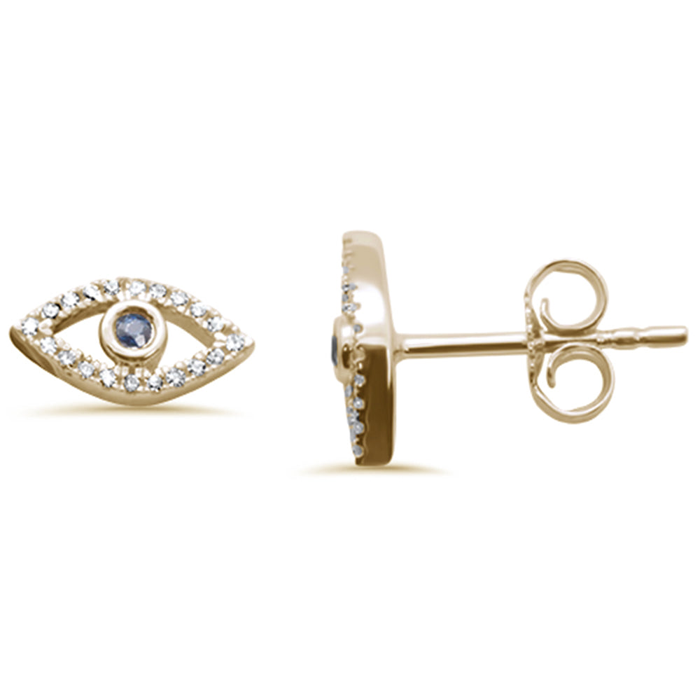 Muse Jewelry .11ct G SI 14K Yellow Gold Blue Sapphire Gemstone & Diamond Evil Eye Push Back Earrings