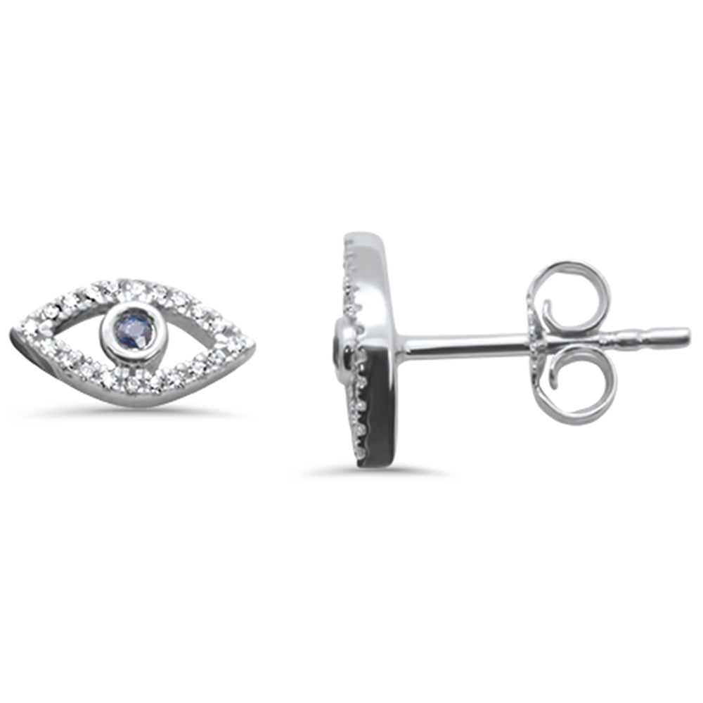 Muse Jewelry .13ct G SI 14K White Gold Blue Sapphire Gemstone & Diamond Evil Eye Push Back Earrings