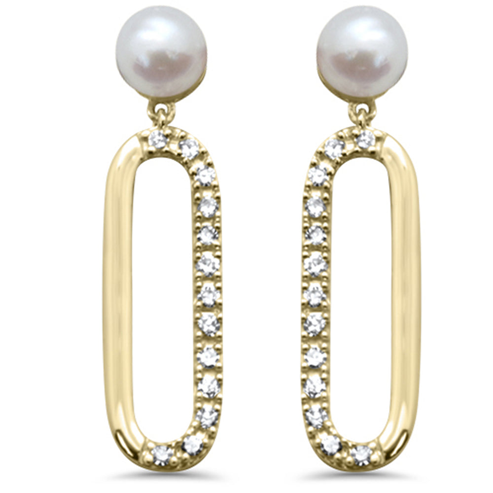 Muse Jewelry .10ct G SI 14K Yellow Gold Diamond Pearl Drop Earrings