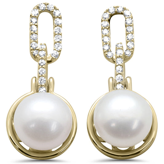 Muse Jewelry .20ct G SI 14K Yellow Gold Diamond Pearl Drop Earrings