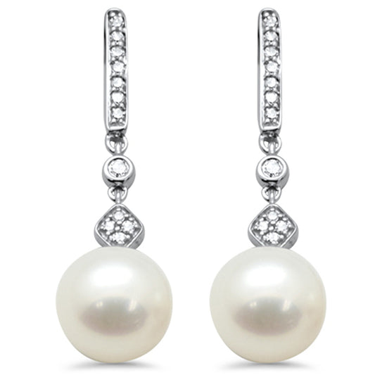 Muse Jewelry .13ct G SI 14K White Gold Diamond Pearl Drop Earrings