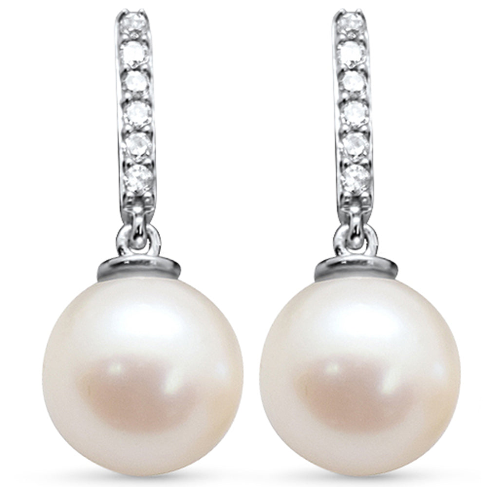 Muse Jewelry .10ct G SI 14K White Gold Diamond Pearl Drop Earrings