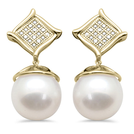 Muse Jewelry .05ct G SI 14K Yellow Gold Diamond Pearl Drop Earrings