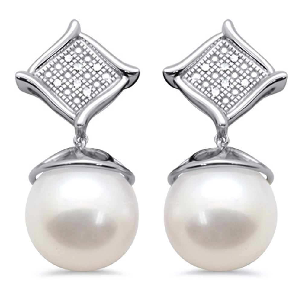 Muse Jewelry .05ct G SI 14K White Gold Diamond Pearl Drop Earrings