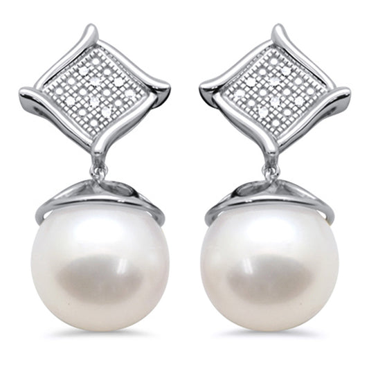 Muse Jewelry .05ct G SI 14K White Gold Diamond Pearl Drop Earrings