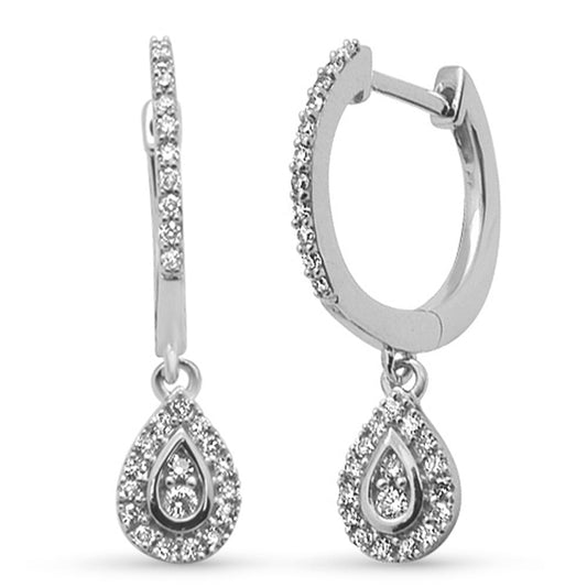 Muse Jewelry .25ct G SI 14K White Gold Diamond Pear Shaped Drop Huggie Earrings