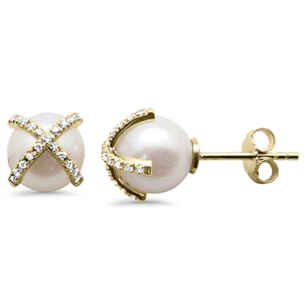 Muse Jewelry .16ct G SI 14K Yellow Gold Diamond Pearl Earrings