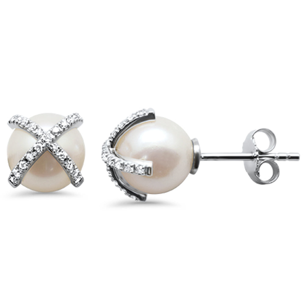 Muse Jewelry .16ct G SI 14K White Gold Diamond Pearl Earrings