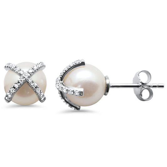 Muse Jewelry .16ct G SI 14K White Gold Diamond Pearl Earrings