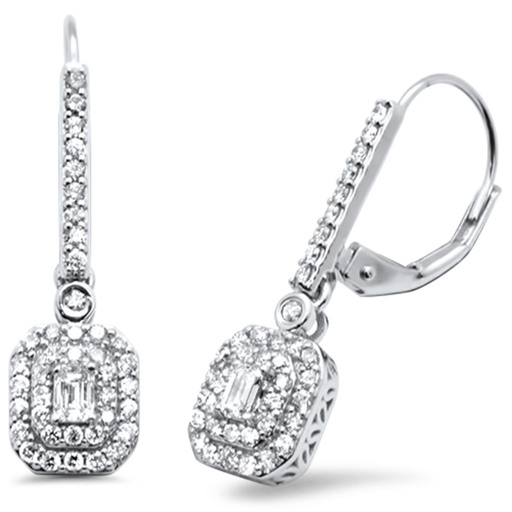 Muse Jewelry .77ct G SI 14K White Gold Diamond Round & Baguette Dangle Earrings