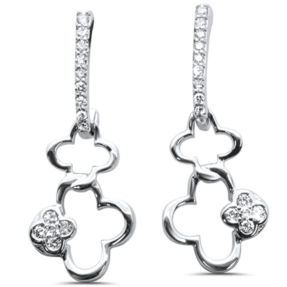 Muse Jewelry .20ct G SI 14K White Gold Diamond Dangling Flower J Hoop Earrings