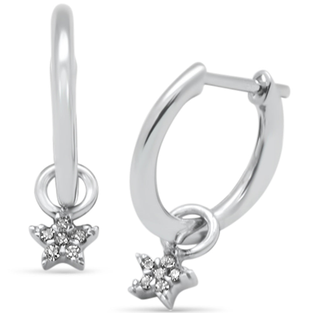 Muse Jewelry .05ct G SI 14K White Gold Diamond Dangling Star Hoop Earrings