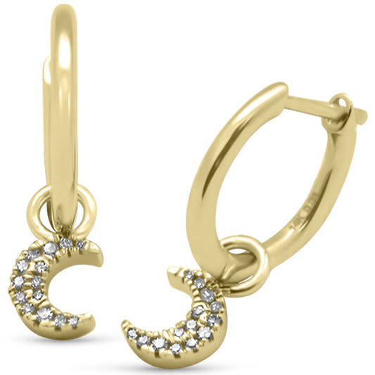 Muse Jewelry .08ct G SI 14K Yellow Gold Diamond Dangling Moon Hoop Earrings