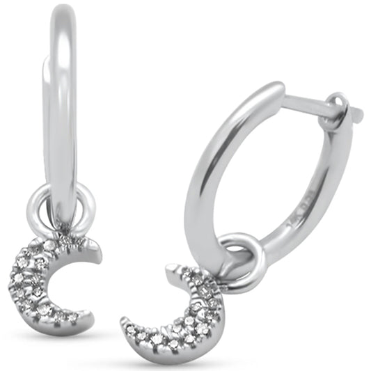 Muse Jewelry .08ct G SI 14K White Gold Diamond Dangling Moon Hoop Earrings