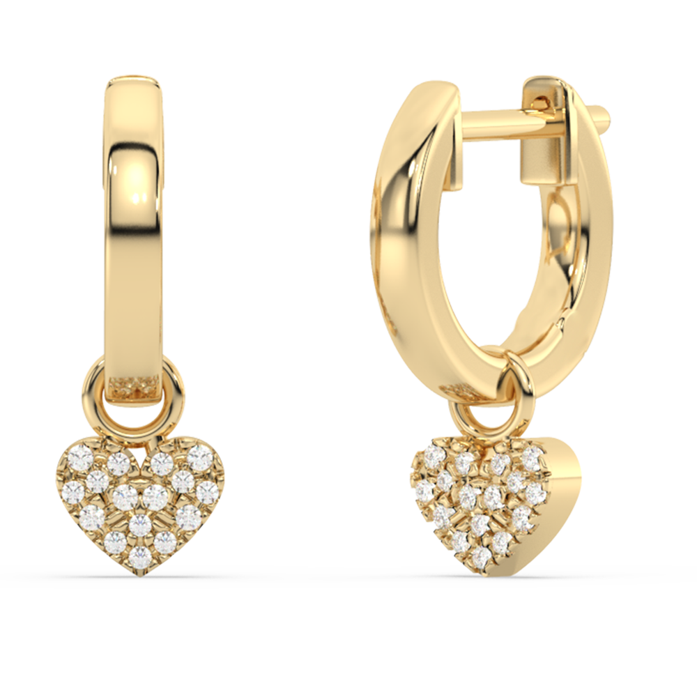 Muse Jewelry .10ct G SI 14K Yellow Gold Diamond Dangling Heart Hoop Earrings