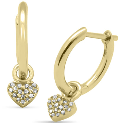 Muse Jewelry .10ct G SI 14K Yellow Gold Diamond Dangling Heart Hoop Earrings