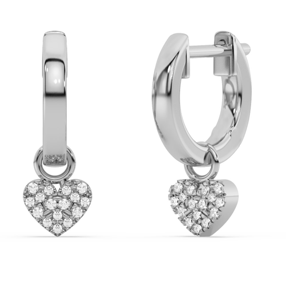 Muse Jewelry .08ct G SI 14K White Gold Diamond Dangling Heart Hoop Earrings