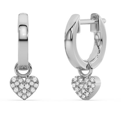 Muse Jewelry .08ct G SI 14K White Gold Diamond Dangling Heart Hoop Earrings