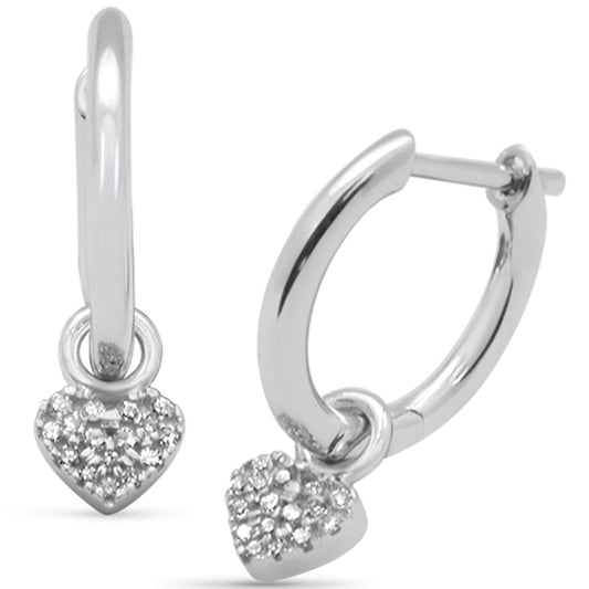 Muse Jewelry .08ct G SI 14K White Gold Diamond Dangling Heart Hoop Earrings