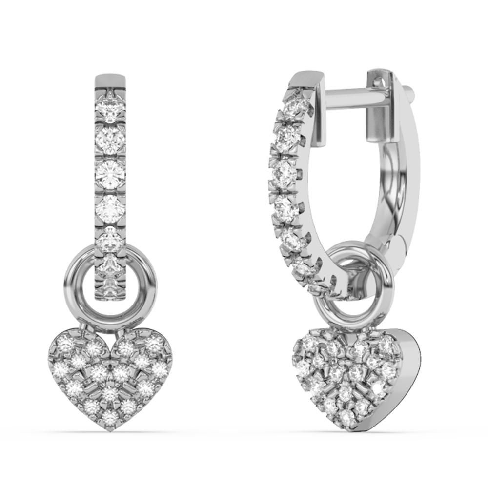 Muse Jewelry .23ct G SI 14K White Gold Diamond Dangling Heart Hoop Earrings