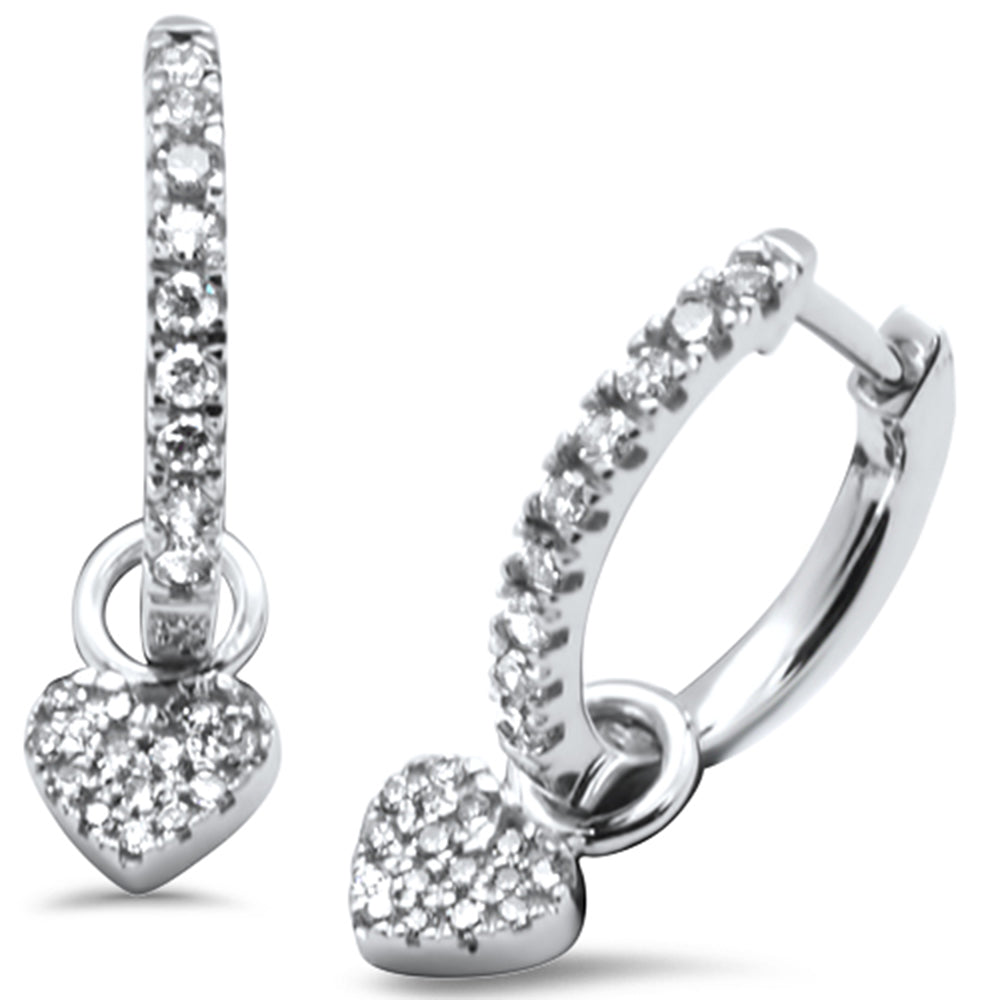 Muse Jewelry .23ct G SI 14K White Gold Diamond Dangling Heart Hoop Earrings