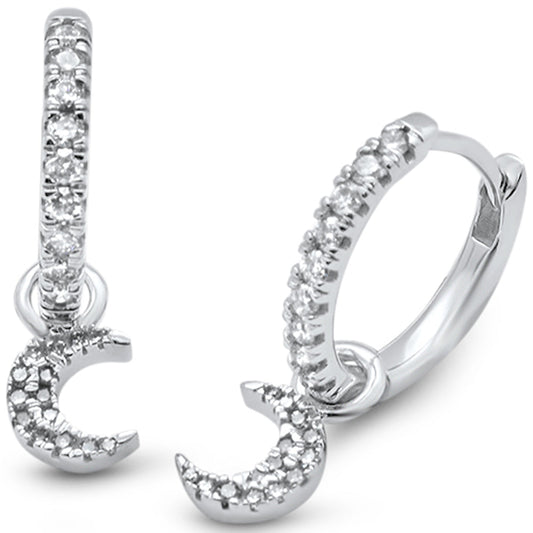 Muse Jewelry .25ct G SI 14K White Gold Diamond Dangling Moon Hoop Earrings