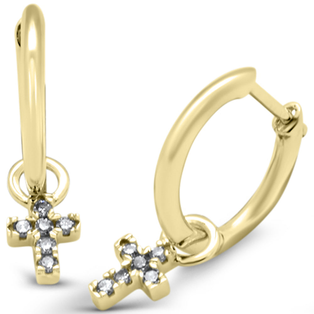 Muse Jewelry .12ct G SI 14K Yellow Gold Diamond Dangling Cross Hoop Earrings