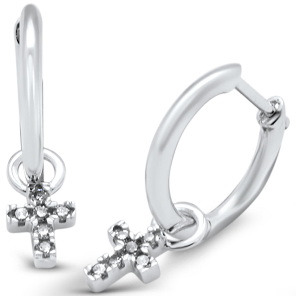 Muse Jewelry .12ct G SI 14K White Gold Diamond Dangling Cross Hoop Earrings