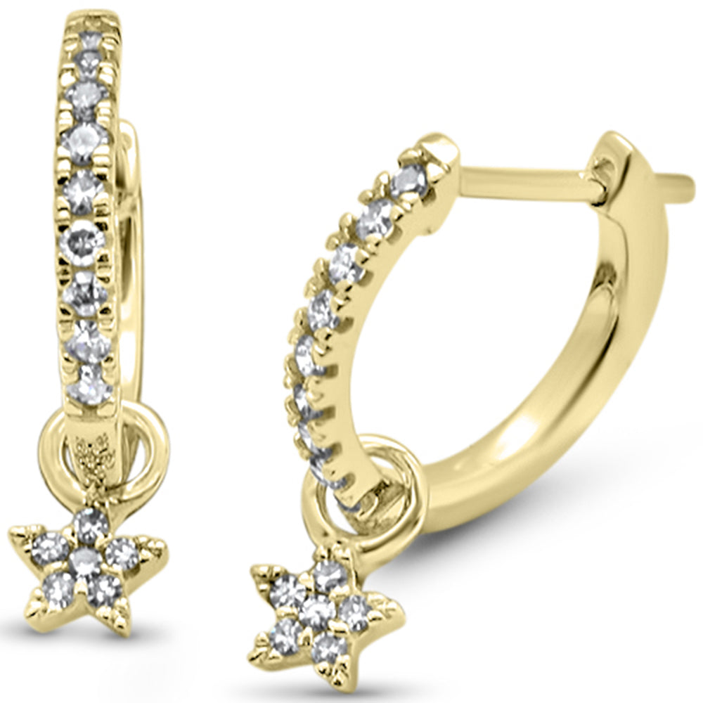 Muse Jewelry .23ct G SI 14K Yellow Gold Diamond Dangling Star Hoop Earrings