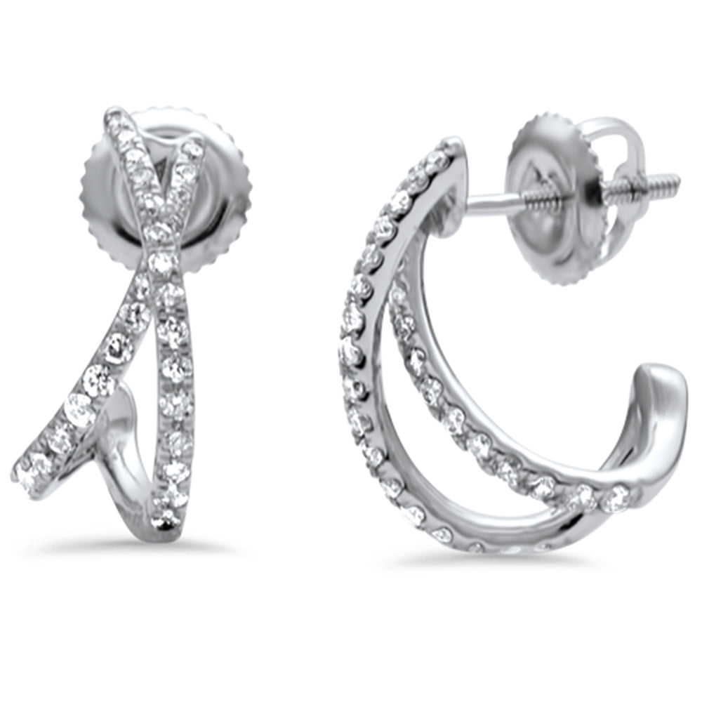 Muse Jewelry .44ct G SI 14K White Gold Diamond Twisted J Hoop Earrings