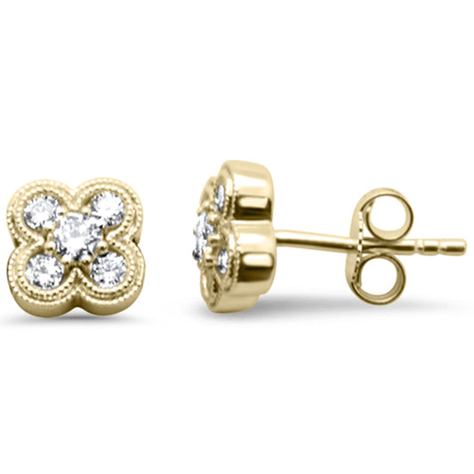 Muse Jewelry .39ct G SI 14K Yellow Gold Diamond Clover Flower Stud Earrings