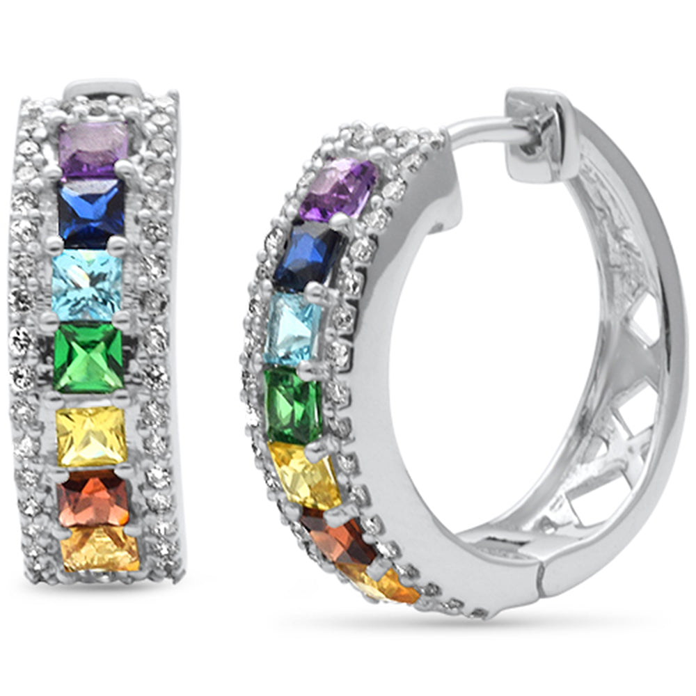 Muse Jewelry 1.90ct G SI 14K White Gold Diamond & Multi Color Hoop Earrings