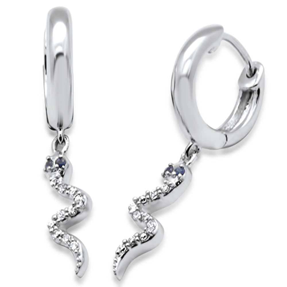 Muse Jewelry .14ct G SI 14K White Gold Diamond & Blue Sapphire Gemstone Dangling Snake Earrings