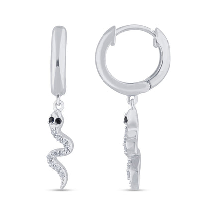 Muse Jewelry .14ct G SI 14K White Gold Diamond & Blue Sapphire Gemstone Dangling Snake Earrings