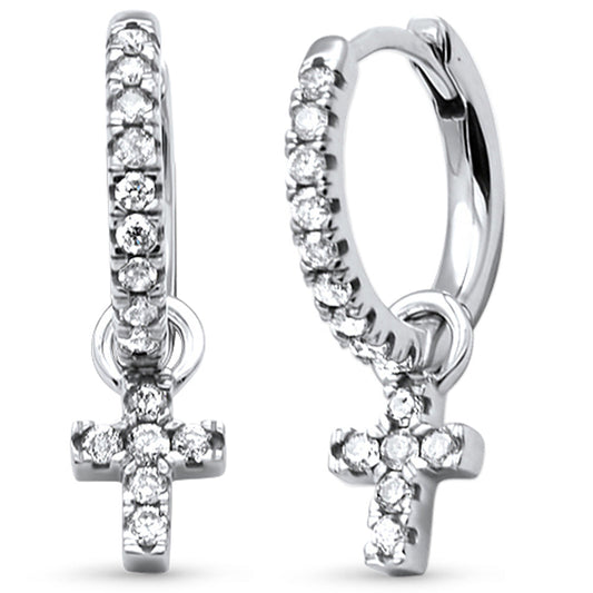 Muse Jewelry .33ct G SI 14K White Gold Diamond Dangling Cross Earrings