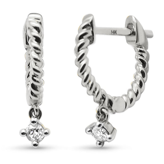 Muse Jewelry .08ct G SI 14K White Gold Diamond Dangling Hoop Earrings